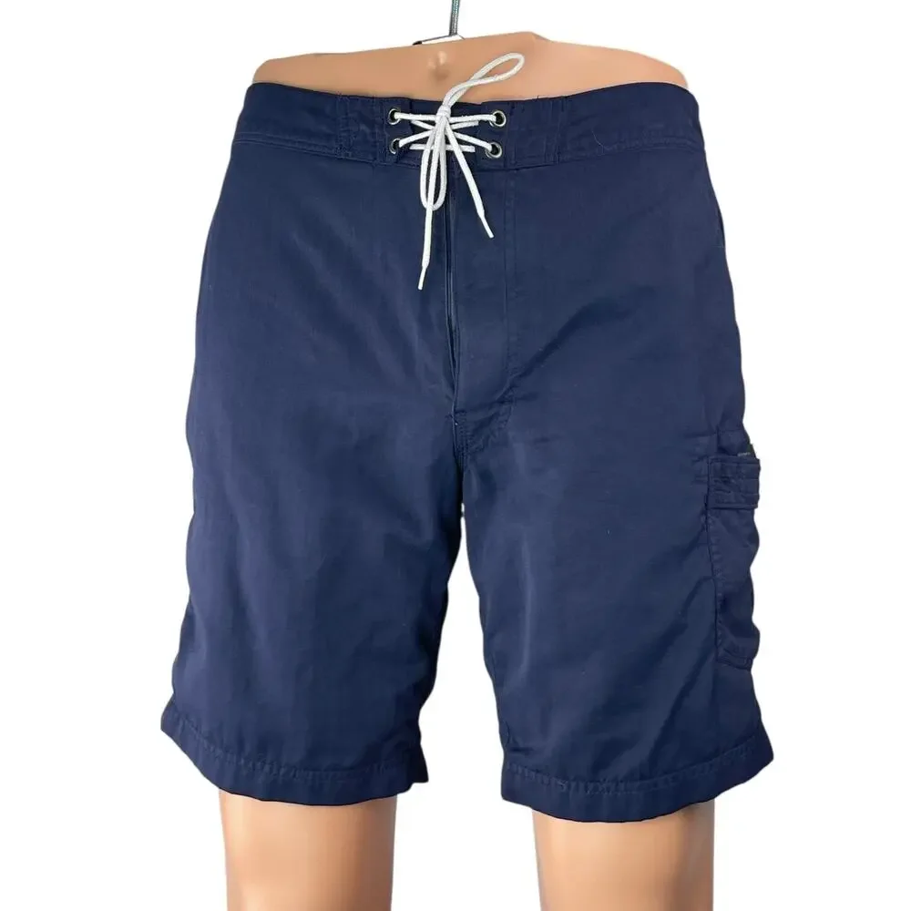 J. Crew Men's Navy Blue Mid Rise Drawstring Pocket Swim Trunks Shorts Size 29